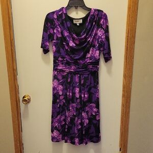 Studio I Black and Purple Floral Midi Dress